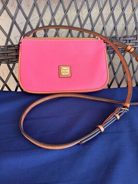 Dooney & Bourke Hot Pink Pebbled Leather Crossbody with Tan Trim